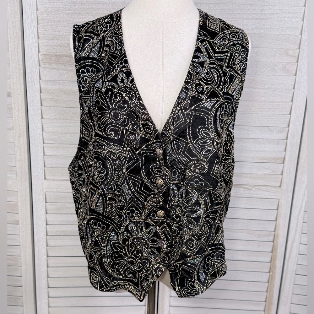 TRES PAQUETTE (Byer California) Vintage Black Velvet Vest w Sparkle Design-L